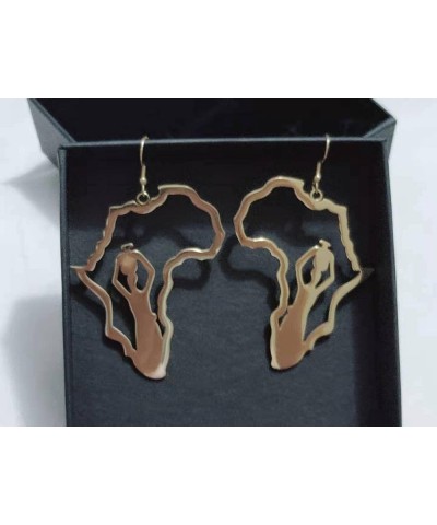 Gold Plated Stainless Steel Fist Hand Button Dangle Earring Love Africa Map Exaggerated Earring women gold $7.64 Earrings