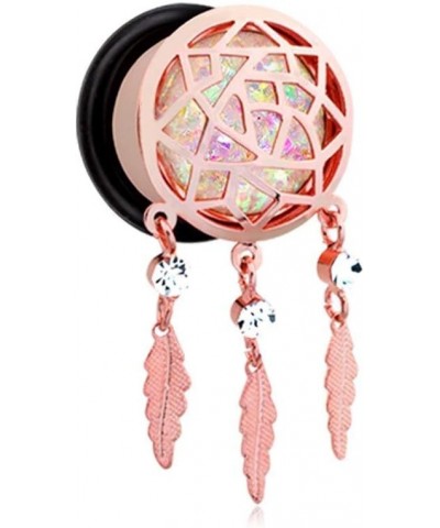 Rose Gold Opal Sparkle Dreamcatcher Single Flared Ear Gauge Plug 5/8" (16mm) $13.99 Body Jewelry