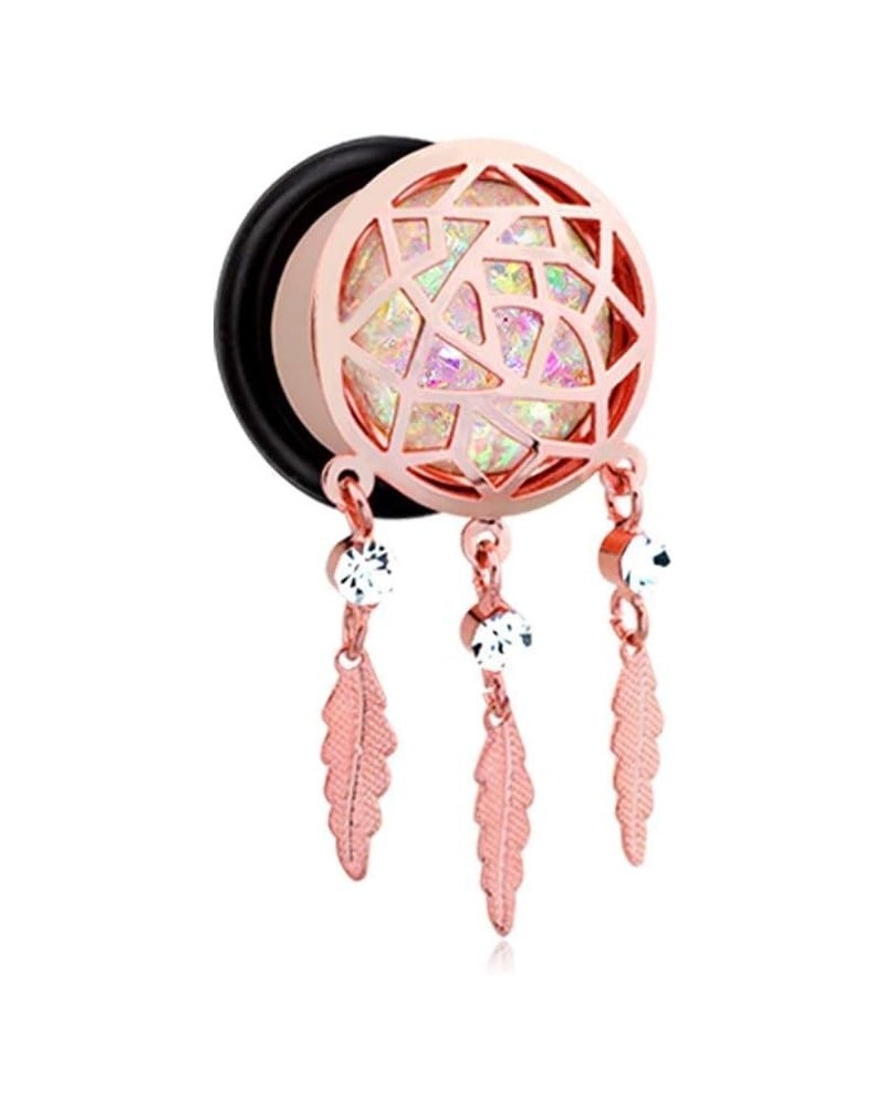 Rose Gold Opal Sparkle Dreamcatcher Single Flared Ear Gauge Plug 5/8" (16mm) $13.99 Body Jewelry