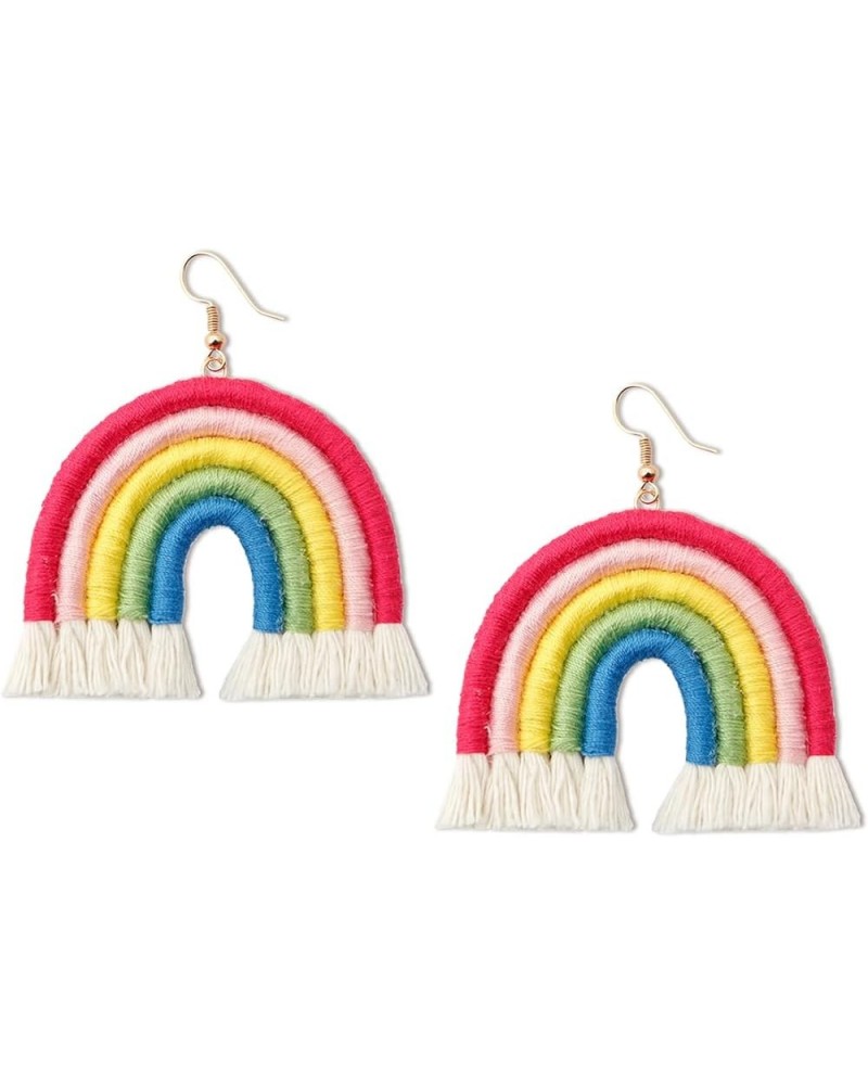 Jeanbeau Boho Rainbow Layered Tassel Dangle Drop Earrings for Women Girls – Trend handmade Bohemian Macrame Tiered Lightweigh...