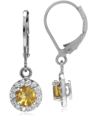 5mm Round Shape 925 Sterling Silver Halo Leverback Dangle Earrings Citrine $24.59 Earrings