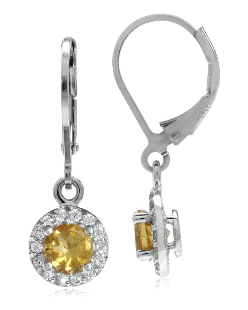 5mm Round Shape 925 Sterling Silver Halo Leverback Dangle Earrings Citrine $24.59 Earrings