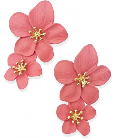 Flower Dangle Earrings Boho Layered Floral Petal Drop Earrings Statement Stud Earring for Women Girls Pink Zinc $7.52 Earrings