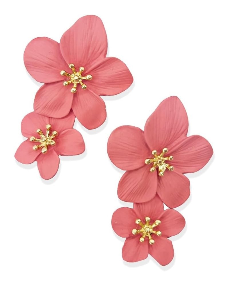 Flower Dangle Earrings Boho Layered Floral Petal Drop Earrings Statement Stud Earring for Women Girls Pink Zinc $7.52 Earrings