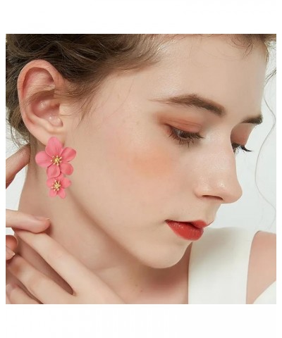 Flower Dangle Earrings Boho Layered Floral Petal Drop Earrings Statement Stud Earring for Women Girls Pink Zinc $7.52 Earrings