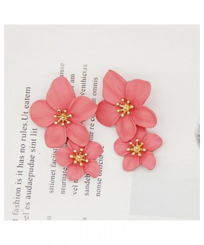 Flower Dangle Earrings Boho Layered Floral Petal Drop Earrings Statement Stud Earring for Women Girls Pink Zinc $7.52 Earrings