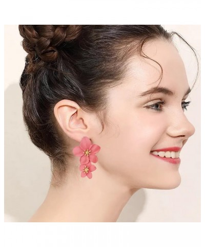 Flower Dangle Earrings Boho Layered Floral Petal Drop Earrings Statement Stud Earring for Women Girls Pink Zinc $7.52 Earrings