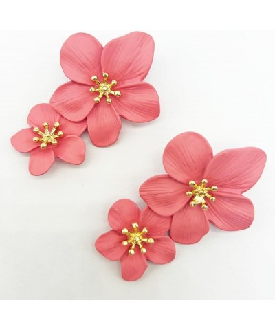 Flower Dangle Earrings Boho Layered Floral Petal Drop Earrings Statement Stud Earring for Women Girls Pink Zinc $7.52 Earrings