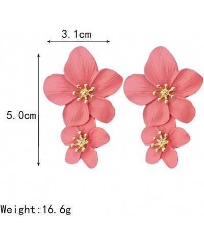 Flower Dangle Earrings Boho Layered Floral Petal Drop Earrings Statement Stud Earring for Women Girls Pink Zinc $7.52 Earrings