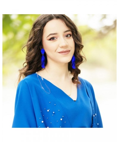 Arcylic Statement Big Earrings, Large Long Fashion Petal Chandelier Dangle Earrings for Women Navy Blue A $9.35 Earrings