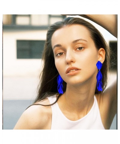 Arcylic Statement Big Earrings, Large Long Fashion Petal Chandelier Dangle Earrings for Women Navy Blue A $9.35 Earrings