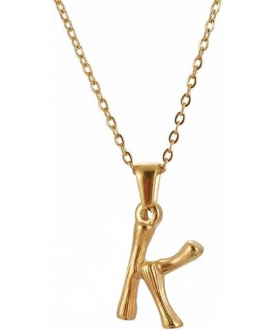 Gold Stainless Steel Initial Letter Necklace for Women Dainty Bamboo Alphabet Pendant Charms K $8.83 Necklaces