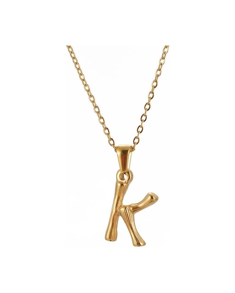 Gold Stainless Steel Initial Letter Necklace for Women Dainty Bamboo Alphabet Pendant Charms K $8.83 Necklaces