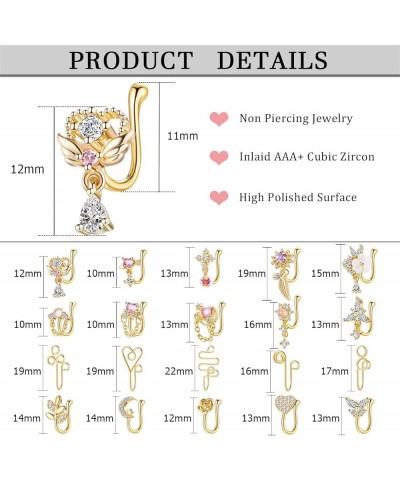 20Pcs Fake Nose Ring for Women Girls African Nose Cuffs Dangle Faux Nose Rings Clip on Nose Rings Non Piercing Jewelry Set Go...