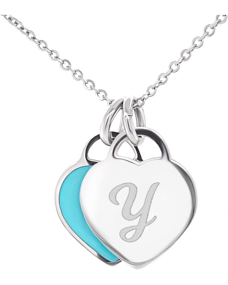 Cherished Love: Double Heart Pendant Necklace - Silver Look for Women & Teens | Personalized Initial Pendant & Colorful Heart...