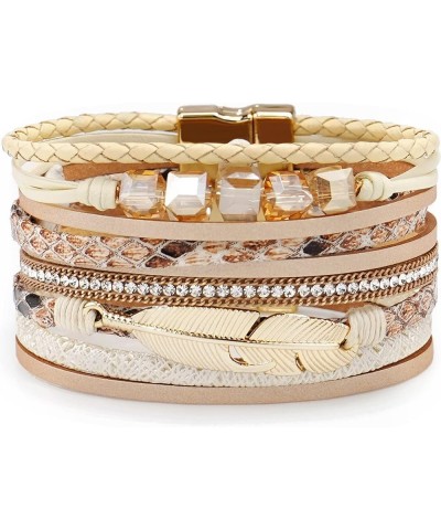 Women Wrap Bracelet Multilayered Leather Braided Bangle Wrist Cuff Bangles with Magnetic Buckle Leaf Khaki $8.66 Bracelets