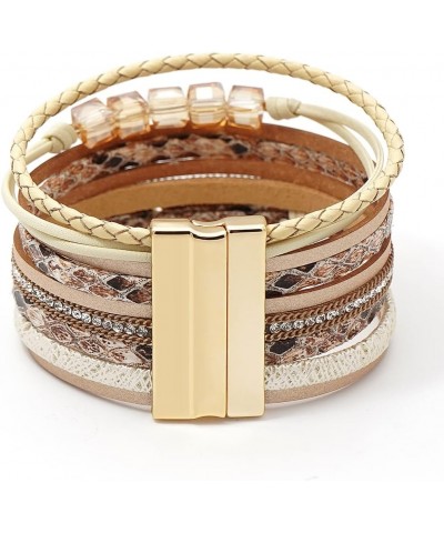 Women Wrap Bracelet Multilayered Leather Braided Bangle Wrist Cuff Bangles with Magnetic Buckle Leaf Khaki $8.66 Bracelets