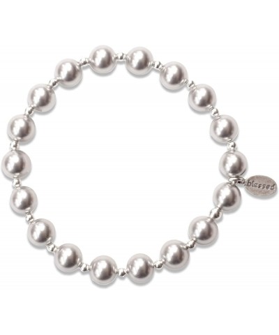 Many Blessings Bracelet - 8MM Silver Crystal Pearls 8.25 Inches $20.88 Bracelets