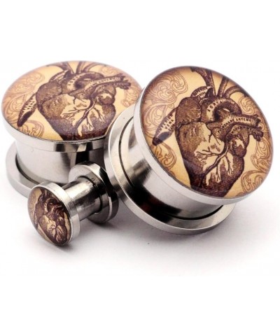 Screw on Plugs - Vintage Heart Picture Plugs - Sold As a Pair 00g (10mm) $10.55 Body Jewelry