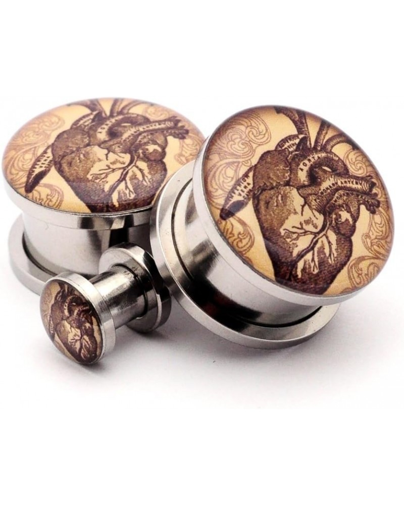 Screw on Plugs - Vintage Heart Picture Plugs - Sold As a Pair 00g (10mm) $10.55 Body Jewelry