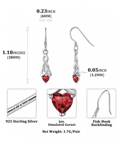 Sparkling Heart Birthstone 925 Sterling Silver Celtic Knot Dangle Hook Earrings (with Gift Box) A: January Birthstone-Created...