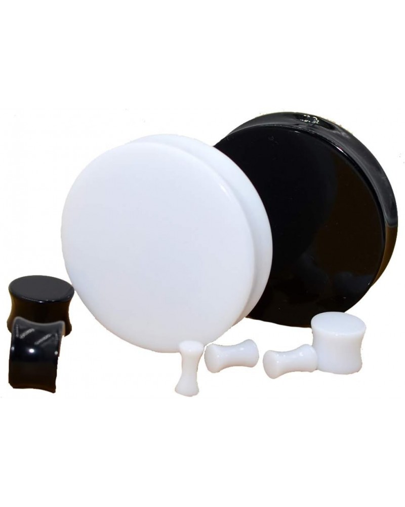 3-50mm Acrylic Solid Ear plug White&Black Earing Large Big Tunnel Size Stretcher Saddle Flesh Tunnel Expander One Pair Black,...