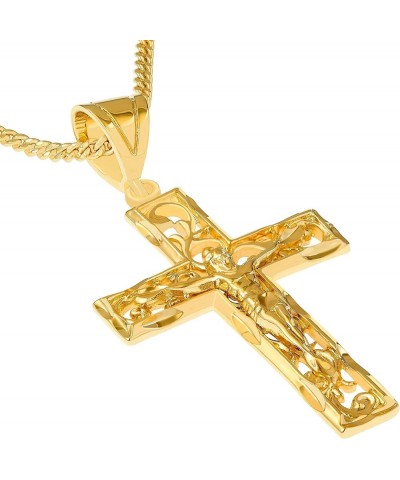 Large Filigree Crucifix Cross Necklace for Men & Women 24k Gold Plated Gold Crucifix with 20" Chain $33.99 Necklaces