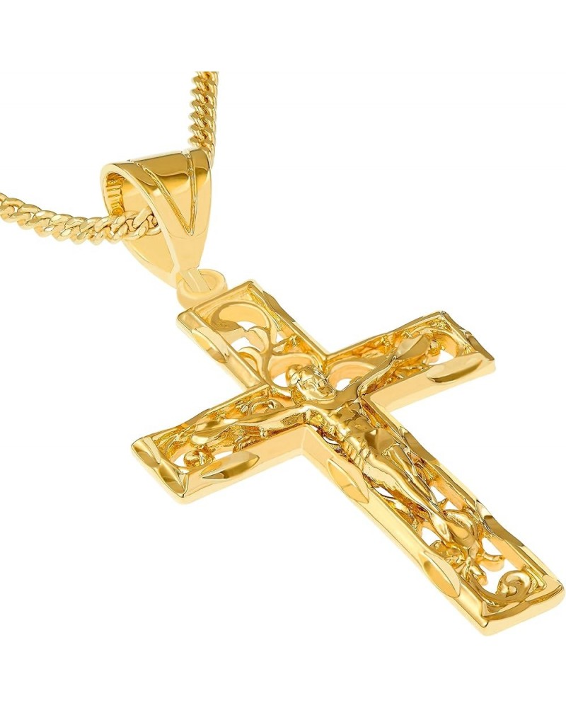 Large Filigree Crucifix Cross Necklace for Men & Women 24k Gold Plated Gold Crucifix with 20" Chain $33.99 Necklaces