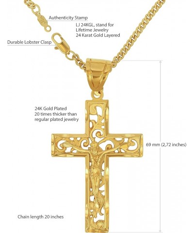 Large Filigree Crucifix Cross Necklace for Men & Women 24k Gold Plated Gold Crucifix with 20" Chain $33.99 Necklaces