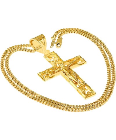 Large Filigree Crucifix Cross Necklace for Men & Women 24k Gold Plated Gold Crucifix with 20" Chain $33.99 Necklaces