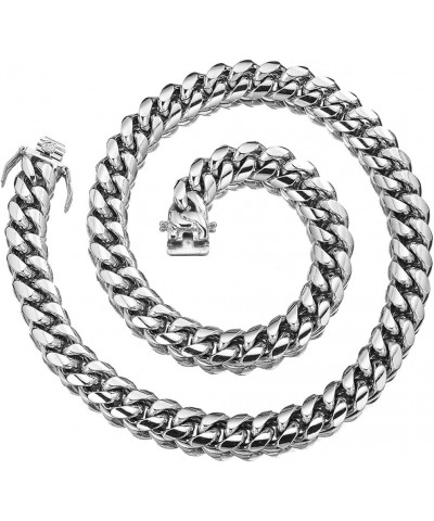 Silver Cuban Link Chain Necklace or Bracelet Width 10/14MM Hip Hop Men's Women's Jewelry Heavy Duty Stainless Steel Metal Cha...