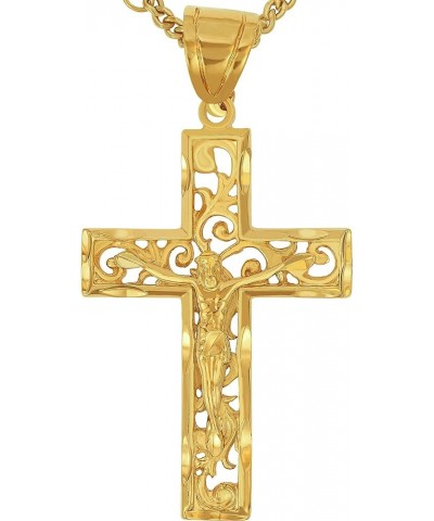 Large Filigree Crucifix Cross Necklace for Men & Women 24k Gold Plated Gold Crucifix with 20" Chain $33.99 Necklaces