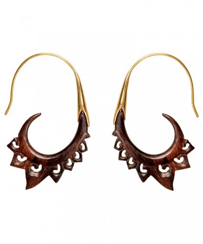 Women's Gold Tone Brass Wood Brown Lotus Flower Long Tribal Ethnic Earrings $19.32 Earrings