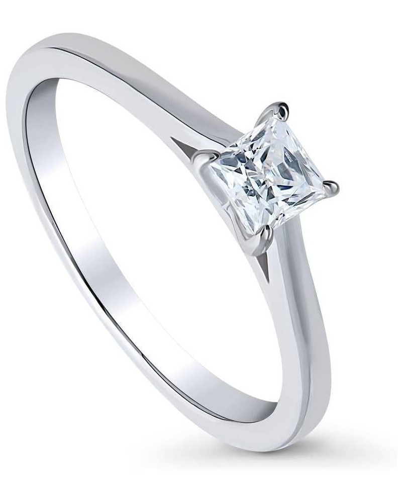 Sterling Silver Solitaire Wedding Engagement Rings 0.4 Carat Princess Cut Cubic Zirconia CZ Promise Ring for Women, Rhodium P...