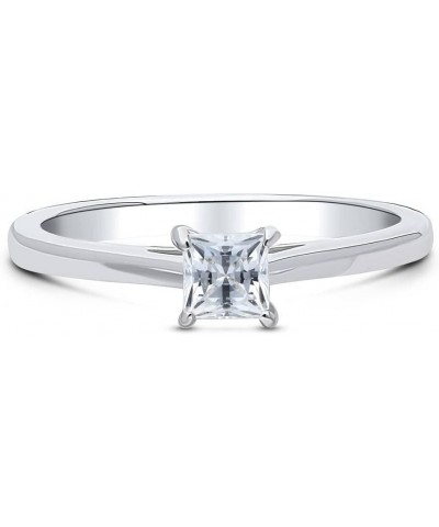 Sterling Silver Solitaire Wedding Engagement Rings 0.4 Carat Princess Cut Cubic Zirconia CZ Promise Ring for Women, Rhodium P...