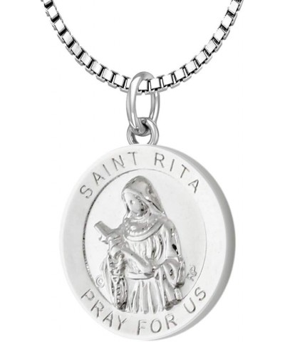 Ladies Polished 925 Sterling Silver 18.5mm Saint Rita Medal Pendant Necklace, 18in to 24in 24in 1.5mm Box Chain $33.05 Necklaces