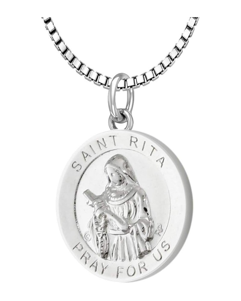 Ladies Polished 925 Sterling Silver 18.5mm Saint Rita Medal Pendant Necklace, 18in to 24in 24in 1.5mm Box Chain $33.05 Necklaces