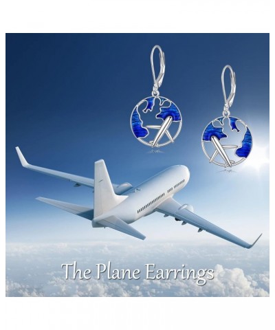 Airplane Earrings for Women Sterling Silver Blue Dripping oil Airplane World Travel Flight Earrings Best Gifts for Her blue $...