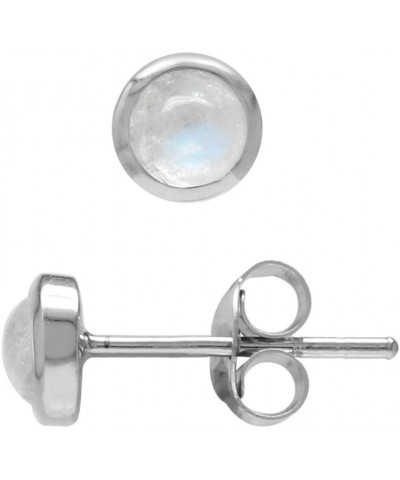 4mm Petite Natural Round Shape Moonstone White Gold Plated 925 Sterling Silver Stud Earrings $9.71 Earrings