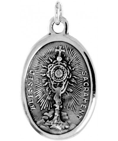 Sterling Silver St Charles Borromeo Medal with Blessed Sacrament Necklace Oxidized finish Oval 1.8mm Chain Pendent-No-Chain $...