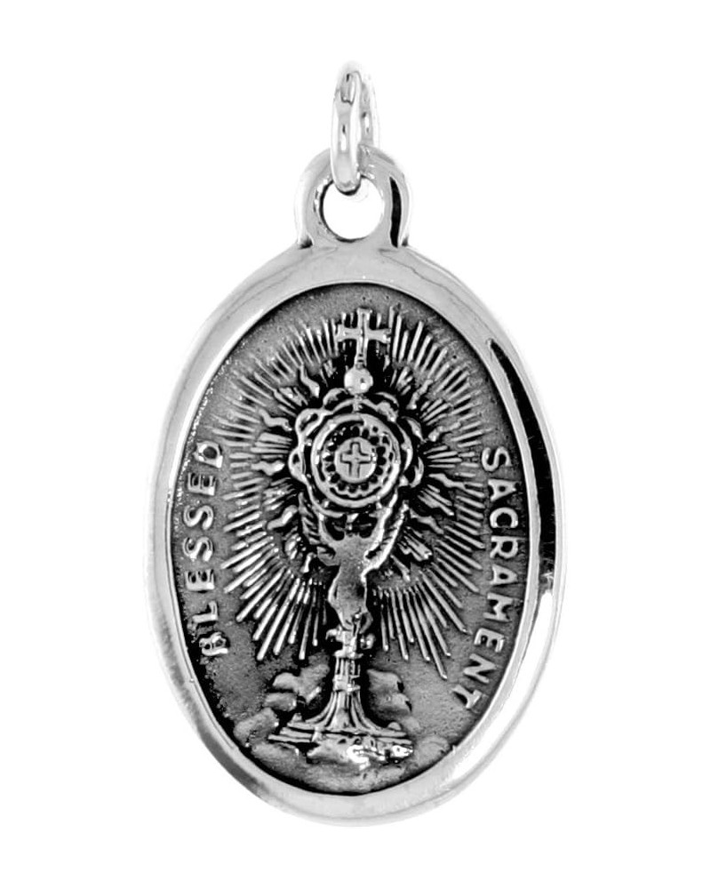 Sterling Silver St Charles Borromeo Medal with Blessed Sacrament Necklace Oxidized finish Oval 1.8mm Chain Pendent-No-Chain $...