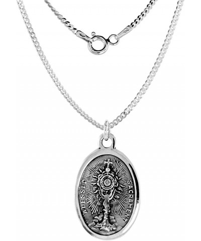 Sterling Silver St Charles Borromeo Medal with Blessed Sacrament Necklace Oxidized finish Oval 1.8mm Chain Pendent-No-Chain $...