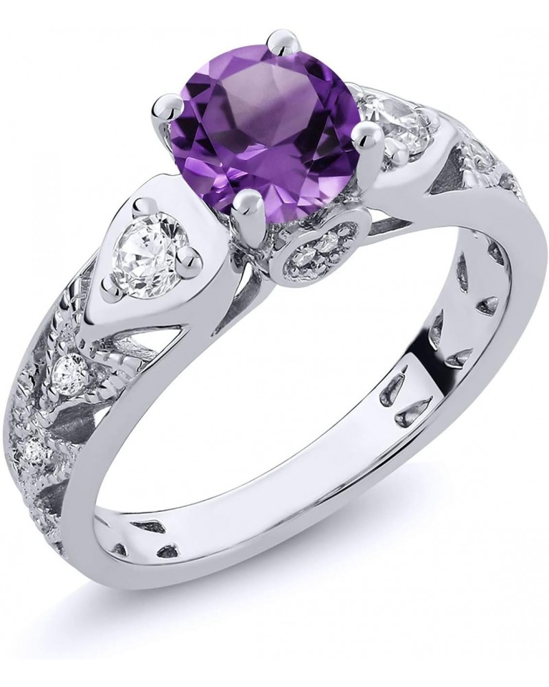 925 Sterling Silver Purple Amethyst Engagement Ring For Women (1.96 Cttw, Round 6MM, Gemstone Birthstone Available 5,6,7,8,9)...