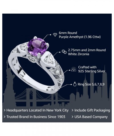 925 Sterling Silver Purple Amethyst Engagement Ring For Women (1.96 Cttw, Round 6MM, Gemstone Birthstone Available 5,6,7,8,9)...