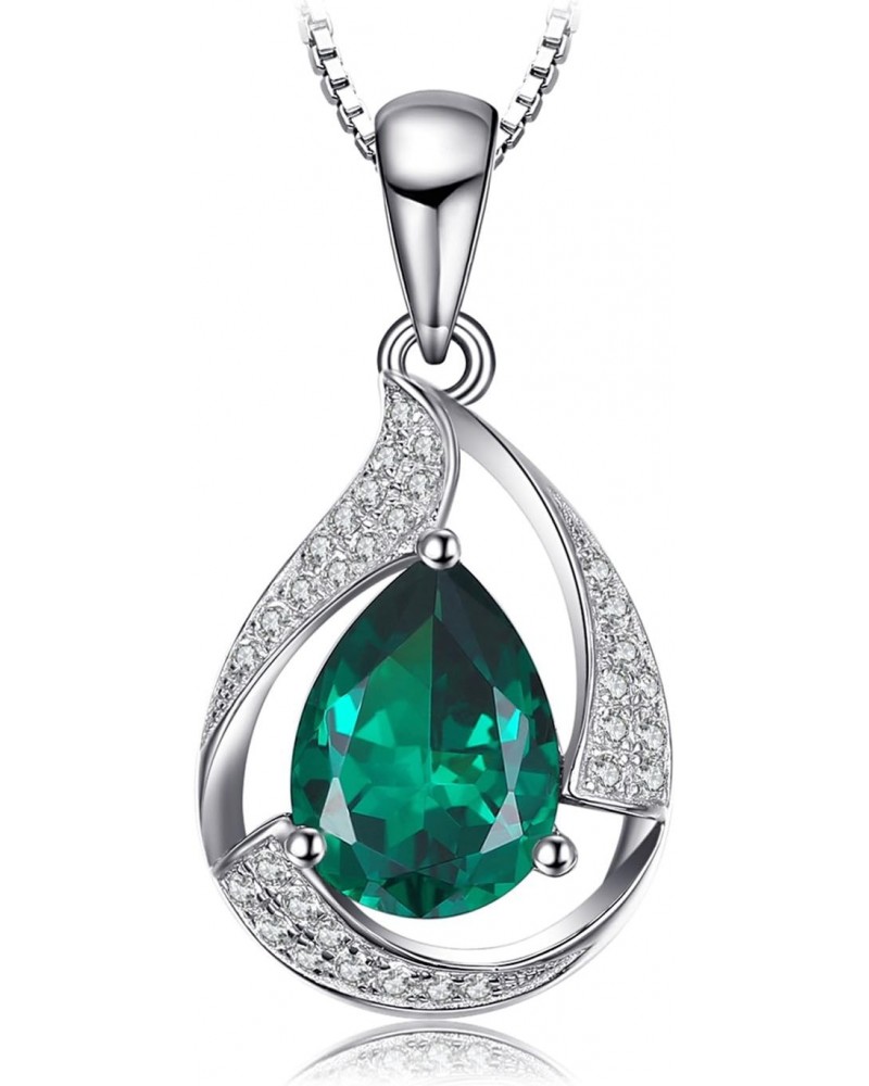 Pear Cut 2.7ct Simulated Emerald Solitaire Pendant Necklace for Women, Green Gemstone 925 Sterling Silver 14k White Gold Plat...