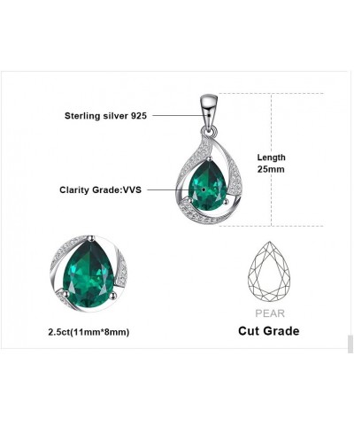 Pear Cut 2.7ct Simulated Emerald Solitaire Pendant Necklace for Women, Green Gemstone 925 Sterling Silver 14k White Gold Plat...