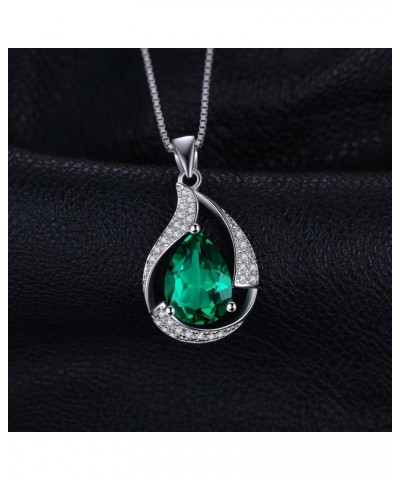 Pear Cut 2.7ct Simulated Emerald Solitaire Pendant Necklace for Women, Green Gemstone 925 Sterling Silver 14k White Gold Plat...