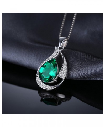 Pear Cut 2.7ct Simulated Emerald Solitaire Pendant Necklace for Women, Green Gemstone 925 Sterling Silver 14k White Gold Plat...