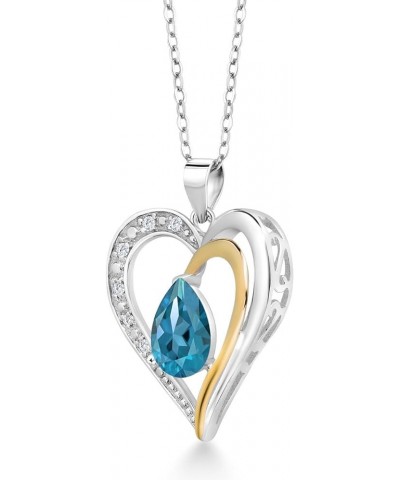 925 Sterling Silver and 10K Yellow Gold Red Garnet and White Lab Grown Diamond Keren Hanan Heart Shape Pendant Necklace For W...