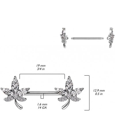 14GA 316L Stainless Steel CZ Crystal Leaf Nipple Barbells, Sold as a Pair Silver Tone $9.97 Body Jewelry